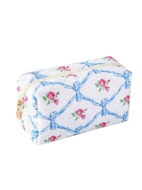 Quilted Cotton Cosmetic Pouch Large Floral Makeup Bag Travel Toiletry Organizer